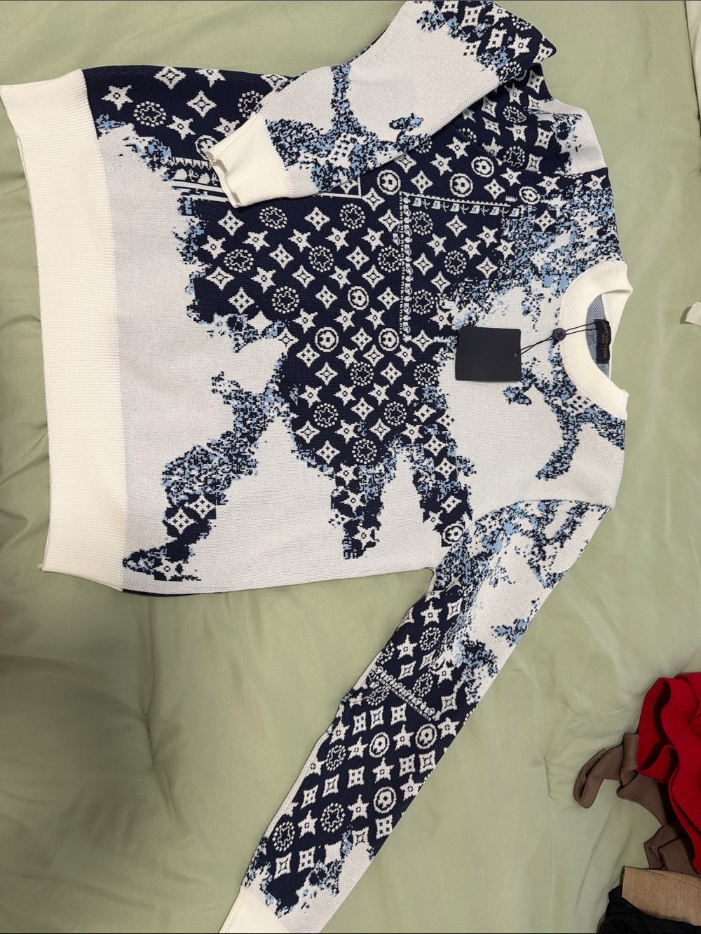 Navy and White Patterned  Sweater thick